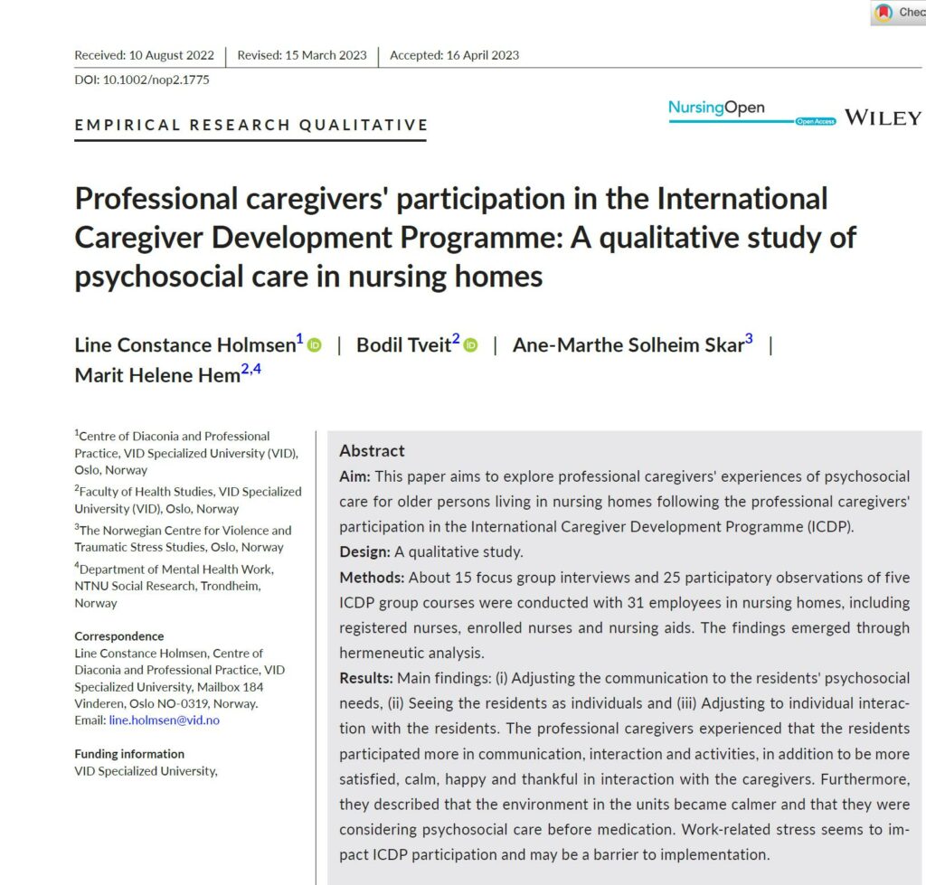 Impact of ICDP in the care of older people